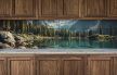 Tile mural of crystal-clear mountain lake with pine trees and snowy peaks – decorative ceramic tile